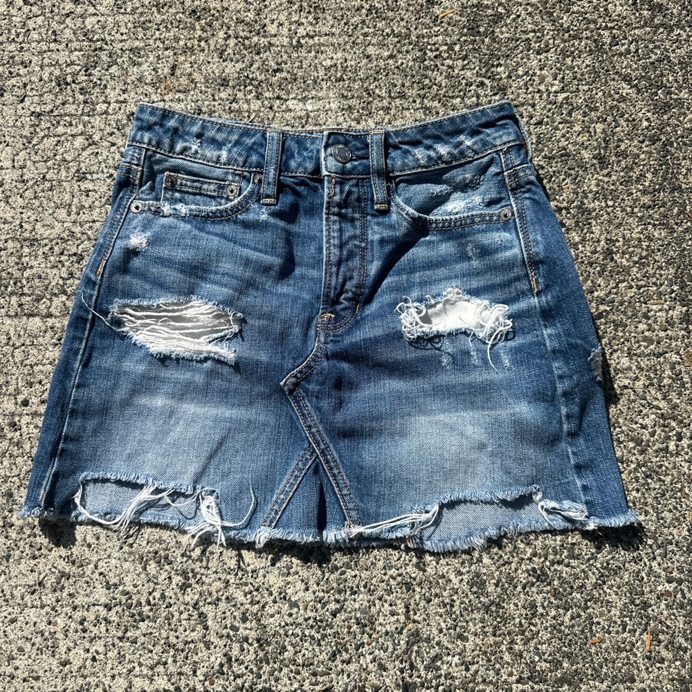 Distressed Denim Mini Skirt